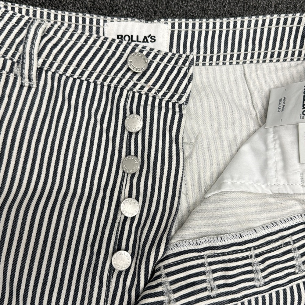 Striped Wide-Leg Women’s Pants - Black & White - Picture 2 of 4